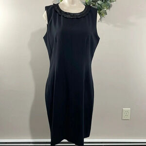 Tahari Sleeveless Ruffle Neck Accent Sheath Dress Black 12